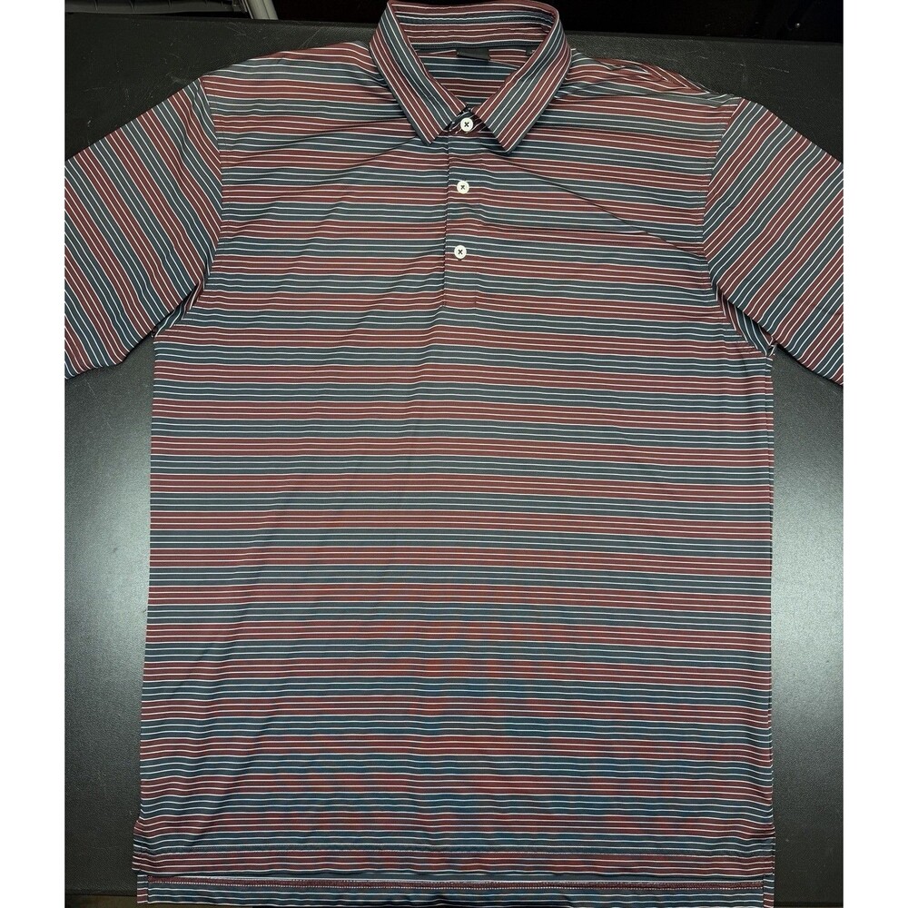 Dunning Golf Polo Shirt Mens XL Maroon Blue Stripes Performance Sleeve Logo